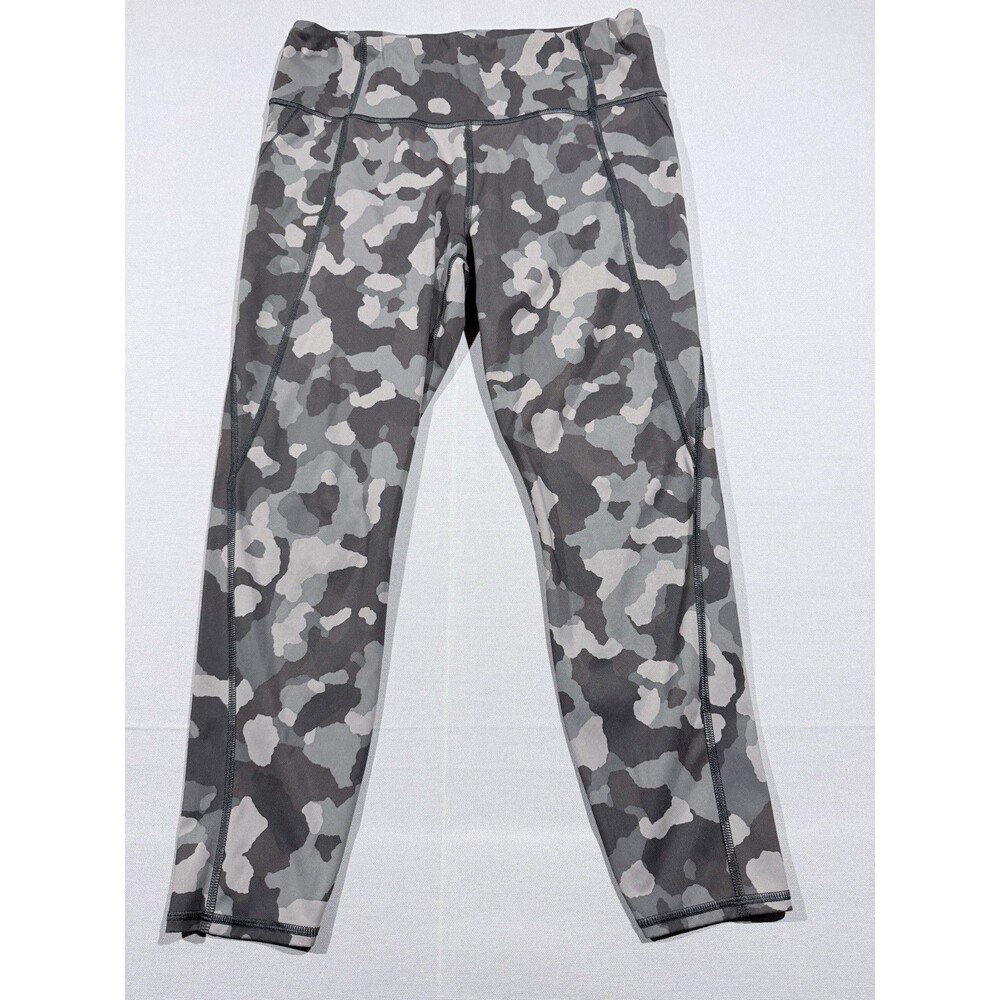 ATHLETA Ultimate 7/8 Tight Leggings Gray Camo Stash Pocket Workout Women's Large